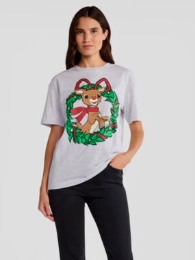 RUDOLPH THE RED-NOSED REINDEER Cotton Poly Unisex Gray T-Shirt Size XXS NWOT